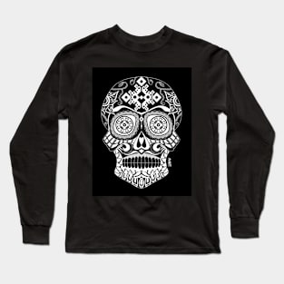 dark skull smile ecopop in floral totonac pattern ornament art Long Sleeve T-Shirt